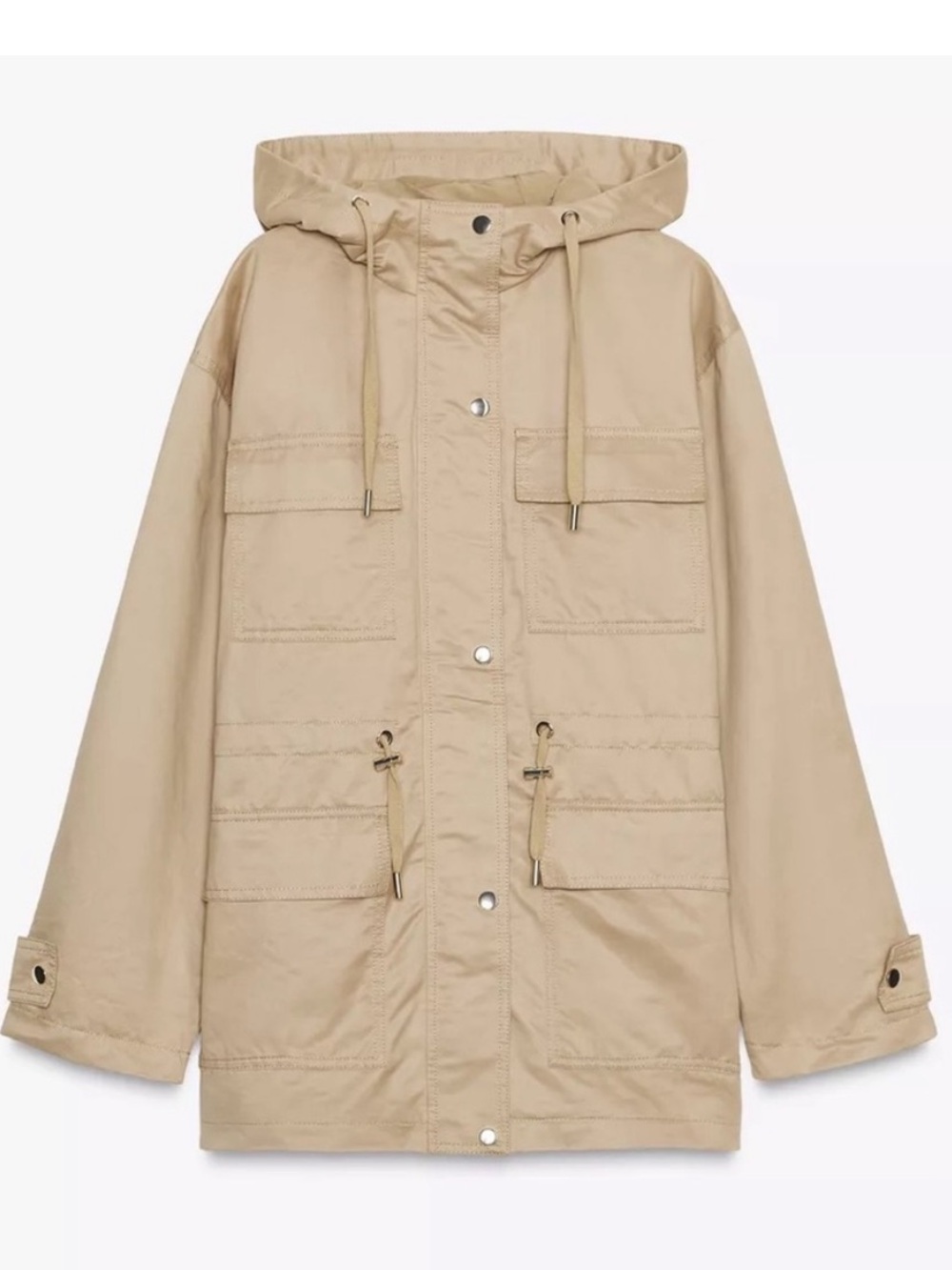 ZaraHooded Multi-Pocket Jacket in Beige